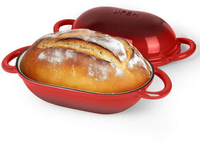 굽기용 UFEH 더치 보호 무쇠 오븐 장인의 QT 무릎 안전 그린 스토브탑 뚜껑이 원형 있는 냄비 9L 사워도우 에나멜, Green, 1개