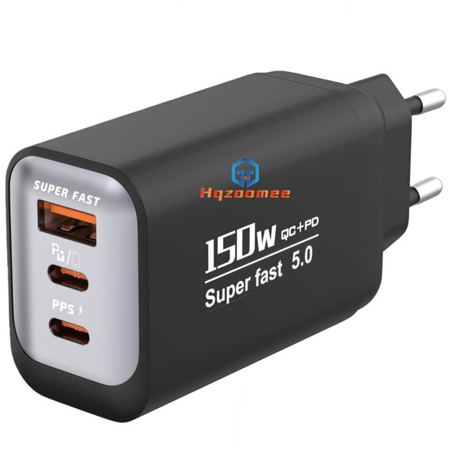 150W 접지 초고속 충전기 3포트 1USB+2PD 적용애플 아이폰 아이패드 삼성 갤럭시 픽셀 고속 전원 어댑터CDT317, 1개, 블랙