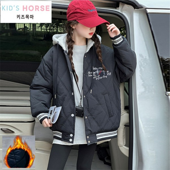 키즈목마 여아용 세련된 강아지 자수 항공점퍼 후드 패딩 초등학생 주니어 패션 후드 점퍼788