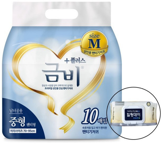 금비 팬티 기저귀 중형 80매 + (환자용물티슈 60매 증정), 8개, 10개입