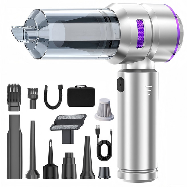 최신형 Voltmate 휴대용 무선 에어건 청소기 차량 가정 야외 흡취일체형 다기능 청소기 LED 전량 표시 BLDC 브러시리스 16000Pa Type-C 포트 진공 포장, 그레이, M12