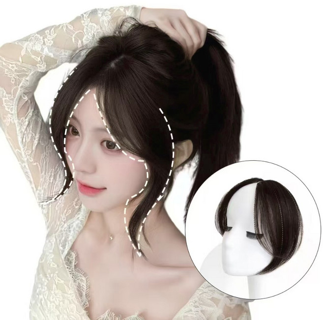 GBKING 사이드 뱅 옆머리 헤어피스 옆머리 가발핀 25cm 여자 옆머리가발 인모 100% 25cm 양쪽세트, 1개, 다크 브라운