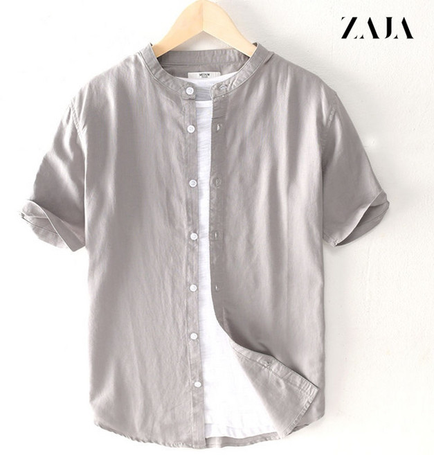 ZAJA 남성 면마 셔츠 여름 반팔 루즈핏 데일리룩