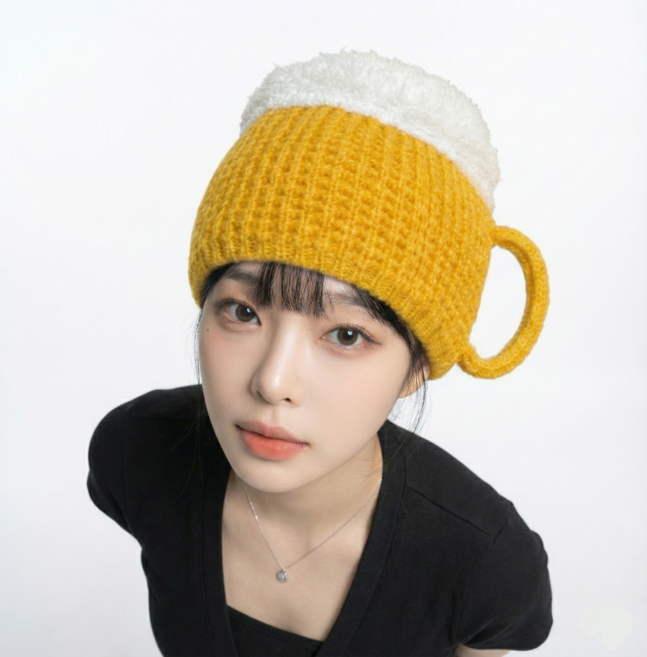 조이데이 웃긴 모자 맥주 비니, 1개, 옐로우