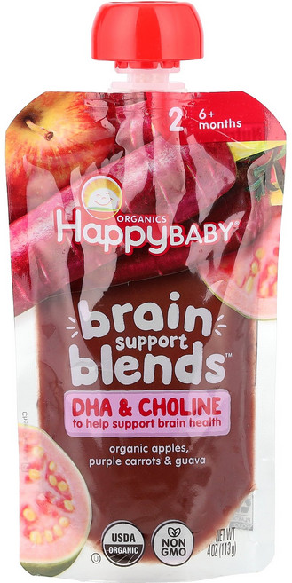 Happy Family Organics Baby® Brain Support Blends™ 생후 6개월 이상 유기농 사과 자색 당근 및 구아바 113g(4oz) Or, Happy Family Organics, Baby®,, 1