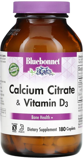 Bluebonnet Nutrition 비타민 D3 함유 구연산 칼슘 캡슐 180정, BluebonnetNutrition비타민D3함유구연산칼, 1개 - 쿠팡