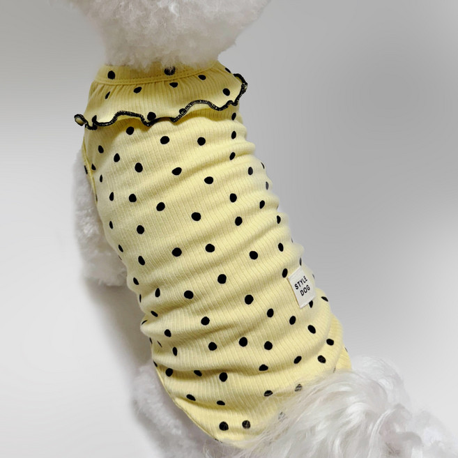 스타일독 슈가 도트 골지 프릴 강아지옷, 1개, 연노랑