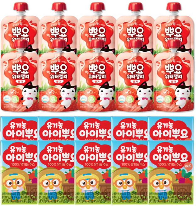 팔도 뿌요 워터젤리 딸기맛 + 뽀로로 유기농 아이뿌요 레드, 120ml, 20개