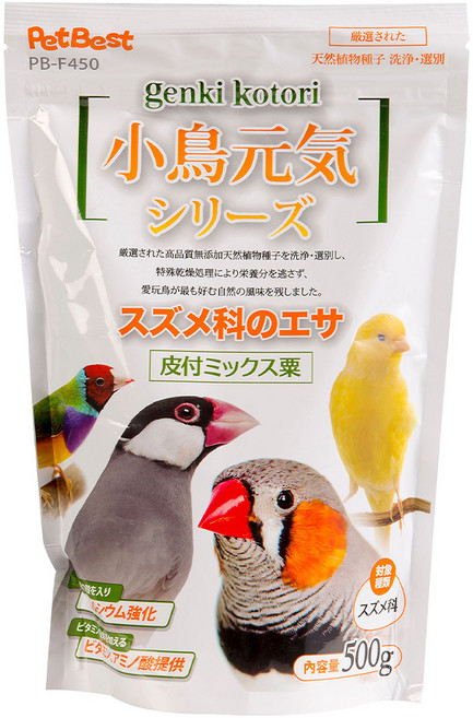 PetBest 小鳥元氣系列 雀科文鳥飼料 皮付綜合粟 嚴選植物種子 均衡營養 500g, 1個