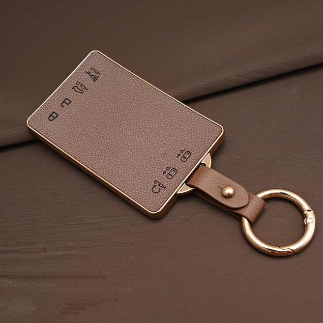 현대 쏘나타 디 엣지 디 올뉴 코나 팰리세이드 호환 TPU 프리미엄 가죽 자동차 스마트 카드 키 케이스 차 키홀더, 7버튼TL61, 브라운골드
