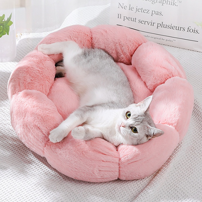 차오크 도넛 고양이하우스 푹신한 방석 수면 쿠션 고양이 캣하우스 꽃 모양 뽀글이 펫 매트, 핑크색pink, 1개