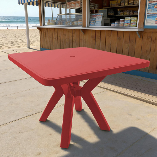 더엘픽 야장테이블 사각 실외 철제, 레드 [테이블]