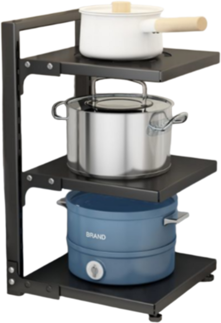 가려거든 높이조절 굵은두께 후라이팬 냄비 정리대, 1개, 블랙 단면, 3단