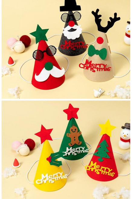 학생 성인 고무줄끈 튼튼한 펠트 크리스마스 고깔모자 5p 놀이교실교구 색감발달 재밌는, 루돌프 XPTCT0223