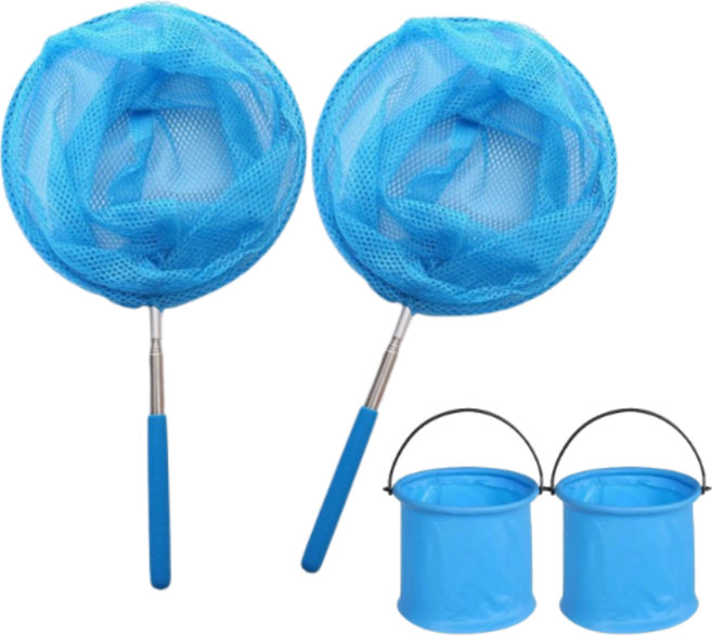 에스에이케이 채집용 접이식 뜰채 버킷 세트, 2개 세트, 파랑