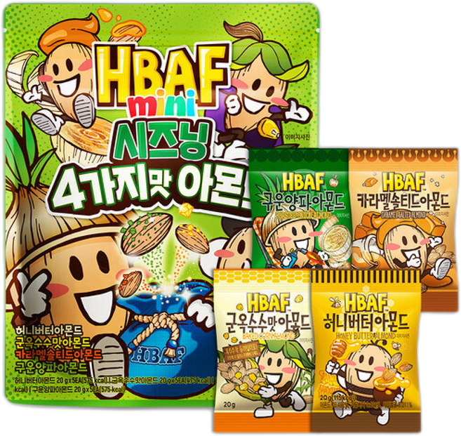 본사직영 HBAF 미니 시즈닝 4가지맛 아몬드 (X), 20개, 20g