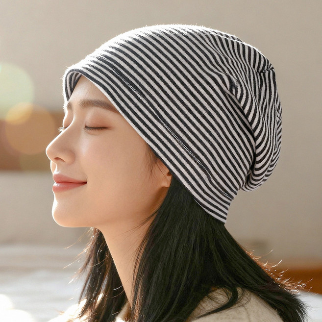 라핑 국내생산 스트라이프 코튼 비니 중년 여성 순면 비니 실내 수면비니 줄무늬 항암모자