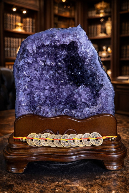 礦石擺件 附木座, 紫水晶