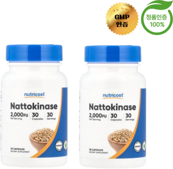 1+1 뉴트리코스트 나토키나제 2000FU 혈액 순환 보조제 캡슐 30정, 2개 - 쿠팡