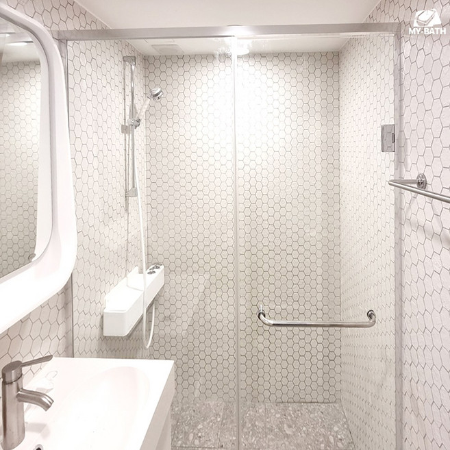 (시공포함) 서울 인천 경기(일부지역추가금 발생) 2쪽 여닫이 강화 유리 샤워부스 / 맞춤 제작 및 디자인 변경 철거 가능 시공 설치 전문 업체 KS 인증 국산 유리 사용, 여닫이 샤워부스 제작 및 시공, 1개