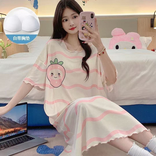 夏季女睡裙 可愛甜美 寬鬆大尺碼 涼感親膚