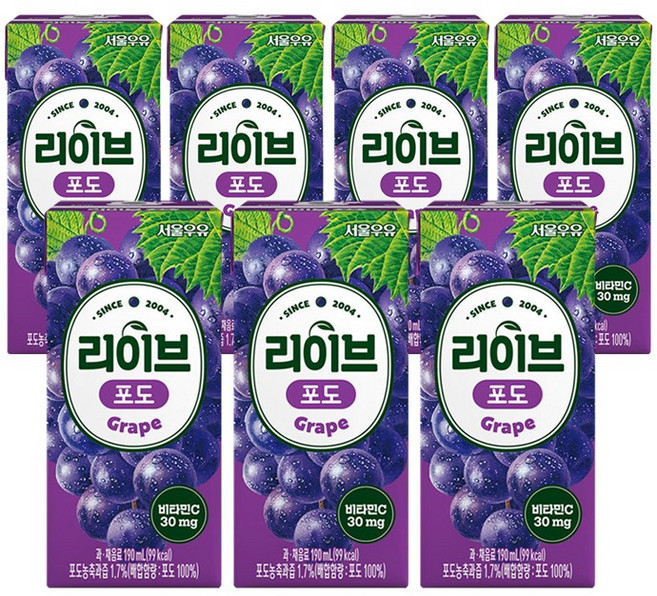 서울우유 리이브포도, 190ml, 7개