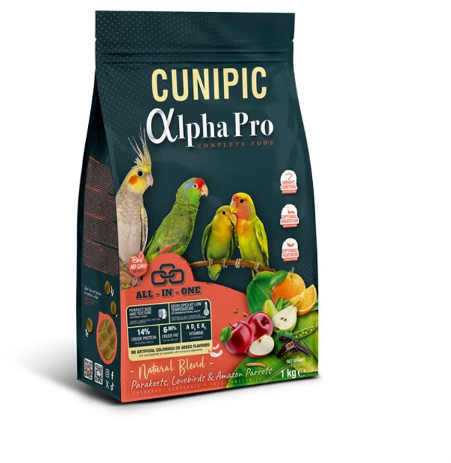CUNIPIC 頂級鸚鵡糧 Alpha Pro 系列 適合鸚鵡、愛情鳥與亞馬遜鸚鵡 完整飼料, 1kg, 1個