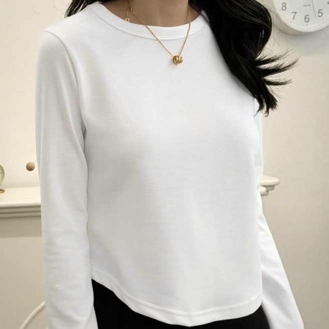 르류 여성 쿠션 라운드 스판 긴팔 티셔츠