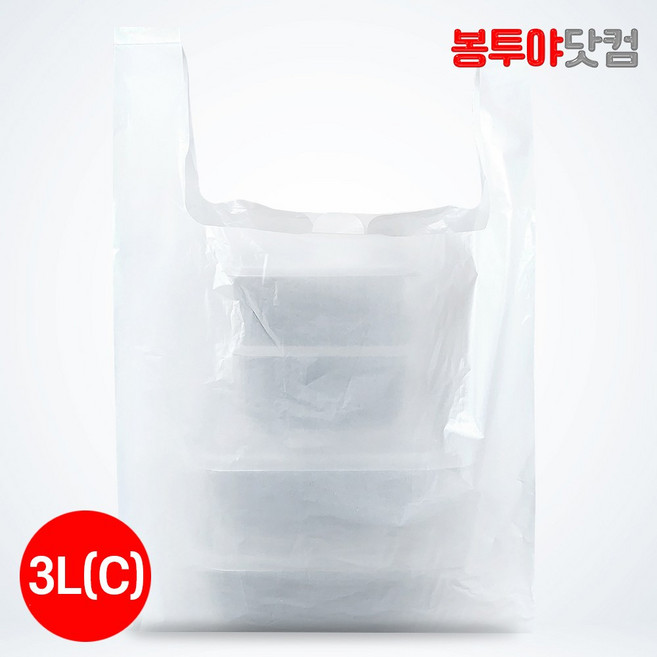 봉투야닷컴 3L(C) 일반 시장 마트 손잡이 봉투 100장 백색 검정색, 3L(C)백색, 1세트