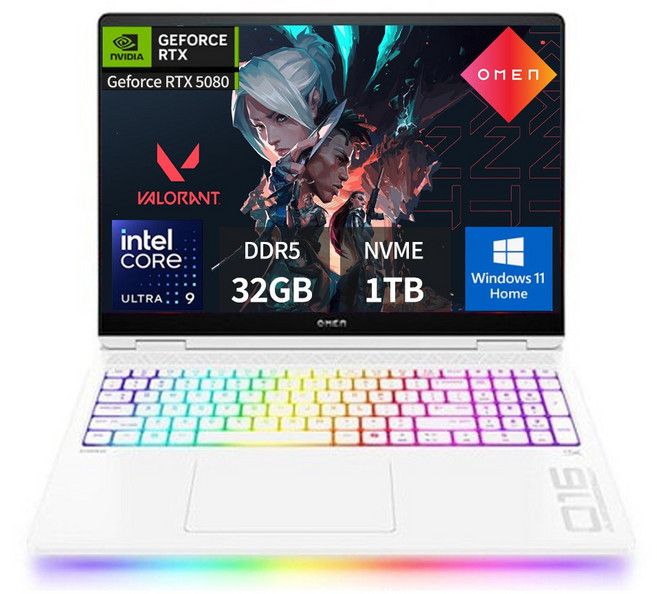 HP 오멘 MAX 16-ah0125TX 울트라 9 275HX 지포스 RTX5080 윈도우11홈 포함 가성비 고성능 고사양 게이밍 노트북, WIN11 Home, 32GB, 1TB, 세라믹 화이트