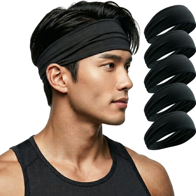 고즈 스포츠 땀흡수 헤어밴드 블랙 5개