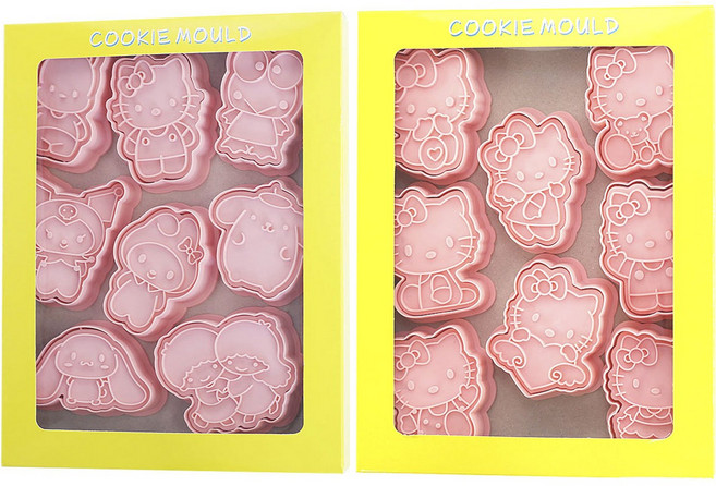 Mian Xiao Xin 비스킷 몰드 DIY 3D 입체 홈베이킹 도구 아이싱 쿠키스탬프 16종 세트 MX003, 키티 + 산리오, 1세트