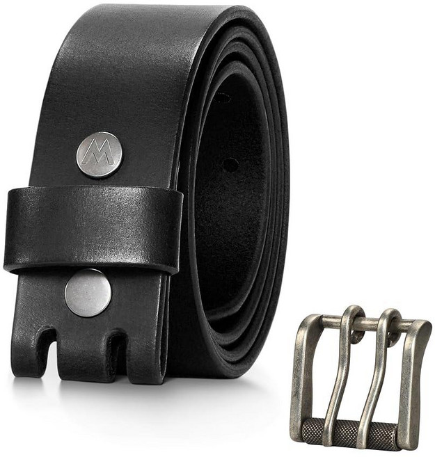 Wrangler 남성용 천연 가죽 벨트 38mm 캐주얼 탈착식 더블 프롱 롤러 버클 청바지용 기프트 에디션 클래식 블랙. 139491