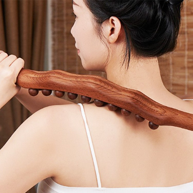 시원하게 풀어주는 전신 원목 구슬 마사지봉, 연브라운, 1개