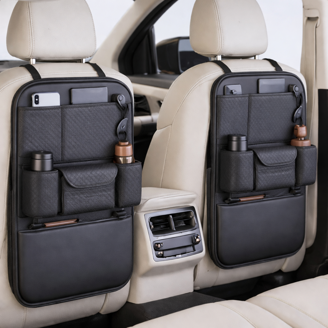 젠토 고급져따 뒷좌석 가죽 수납 포켓 모든 차량용, 블랙, 1개