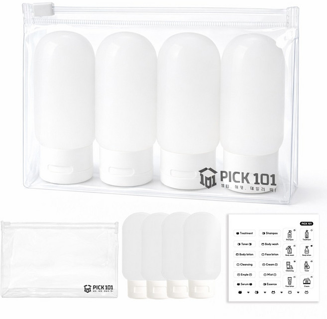 픽101 여행용 실리콘 공병 60ml 휴대용 리필 용기 스티커세트, 1개, 4종세트