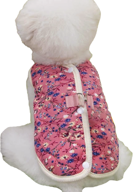 강아지 고양이 반려동물 할머니조끼 김장조끼 촌캉스 꽃무늬조끼 누빔조끼 1p, 1개, 핑크