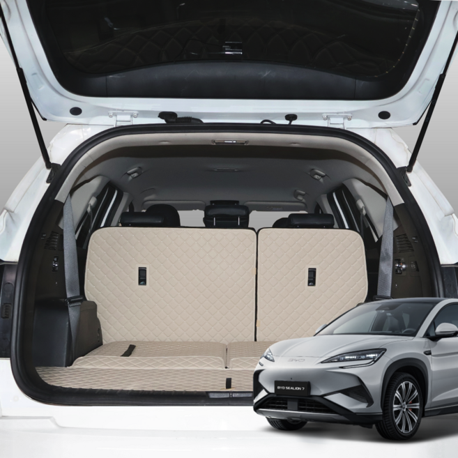 BYD 씨라이언7 트렁크매트 전기차 25년9월~ 카매트 차박 가죽 퀼팅, 트렁크매트+등받이, 블랙, BYD 씨라이언7 (25년9월~)