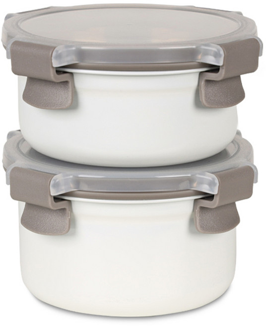 인콕 스텐콕 크림 스텐밀폐용기 원형, 1개, 1호 360ml+2호 440ml