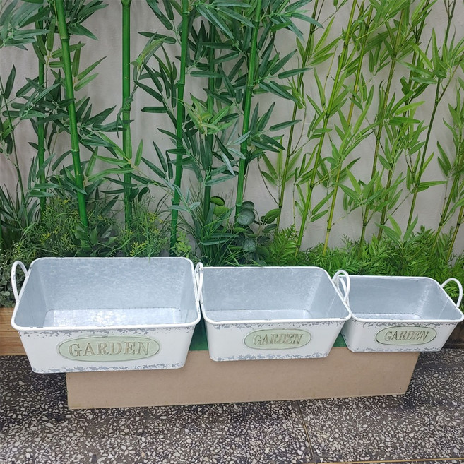 철제엔틱 양철 사각가든양동이 손잡이바스켓 빈티지 조화화분 대용량 베란다 텃밭 화분 정원 원예 가든, 긴원형가든-소형, 1개