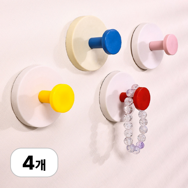 로멀리 무타공 흡착식 벽걸이 후크, 멀티컬러, 4개