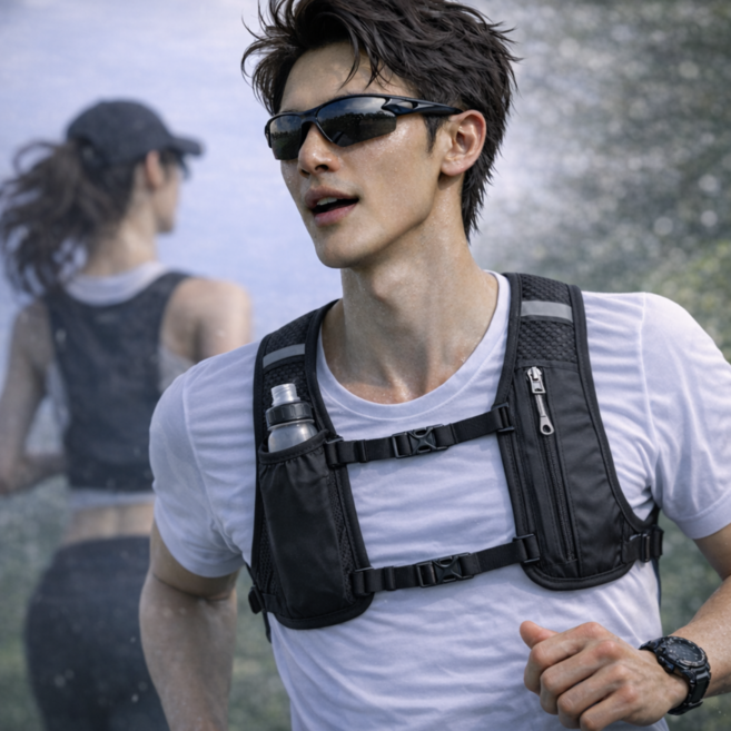 핫쏘잇 초경량 밀착 매쉬 러닝가방, 블랙, 1개