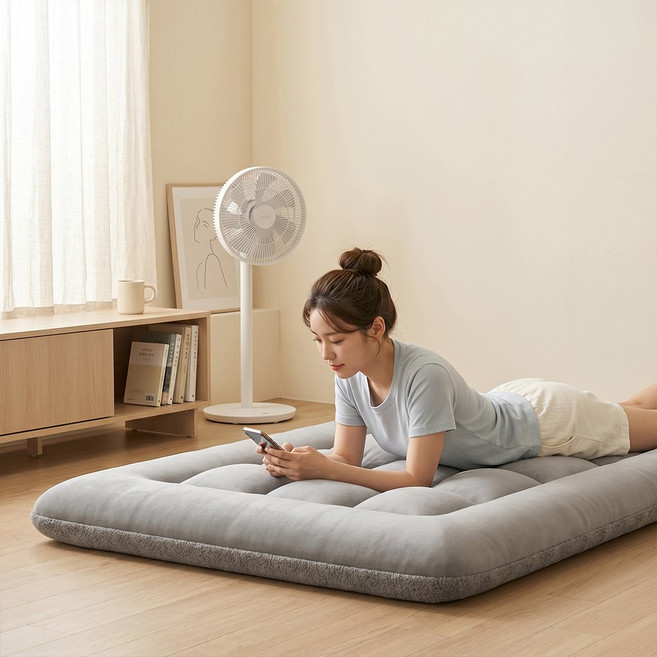 리보아 사계절 반반 바닥 침대 토퍼 매트리스, 그레이