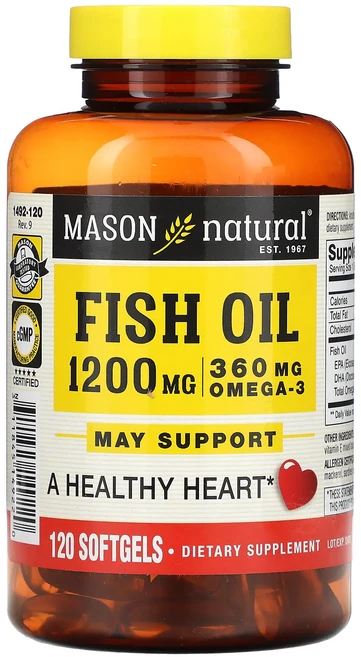 프리미엄상품 Mason Natural 피쉬 오일 1200mg 소프트젤 120정 부모님챙기세요, MasonNatural피쉬오일1200mg소프트젤120정, 1개 - 쿠팡