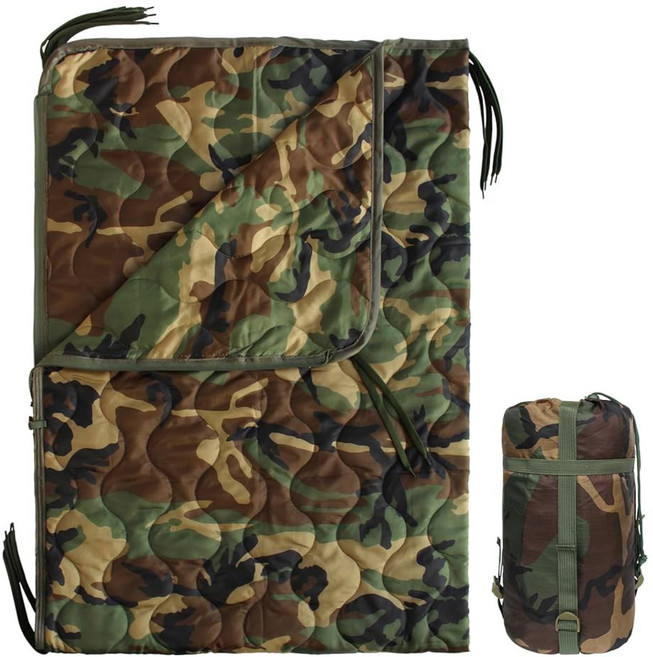 여행 하이킹 캠핑 야외 생존을 위한 길레오 카모 폰초 라이너 담요 침낭 압축 휴대용 가방, 지퍼가 있는 우드랜드 카모, 1개