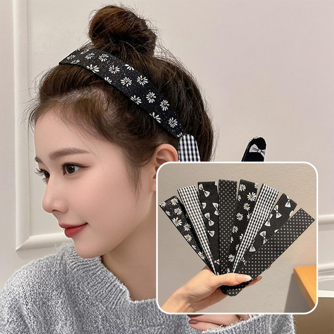 ZMBIRD 리본 패턴 잔머리 고정 벨크로 헤어밴드 8PCS H5956