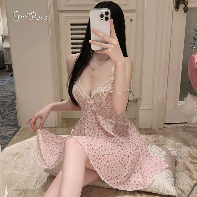 펠리시테 Caecnkoen 귀요미 여성 섹시 슬립 플라워 레이스 원피스 잠옷 란제리 4904
