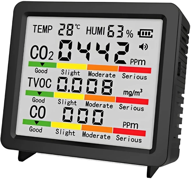 5-in-1 LCD 화면 공기질 감지기 온도 습도 측정기 CO2 테스터 HCHO TVOC 이산화탄소 모니터 타입 C 인터페