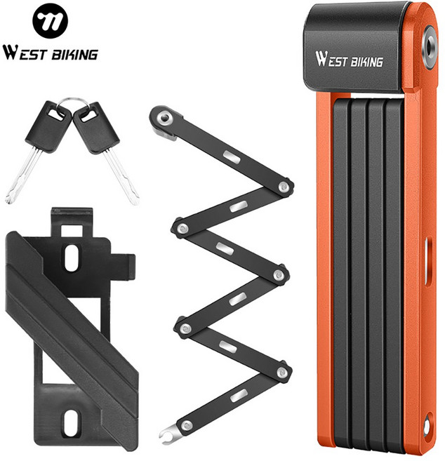 WEST BIKING 자전거|접이는 잠금휴대용자전거 자물쇠, 1개, Black Orange