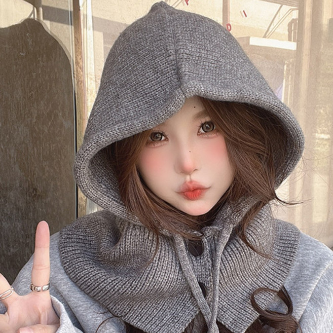 1+1 니트 바라클라바 후드목도리 넥워머 머플러 모자 목도리 보온 방한용품 가을 겨울 커플 프리미엄 171g, ek-프리미엄 블랙+프리미엄 라이트브라운